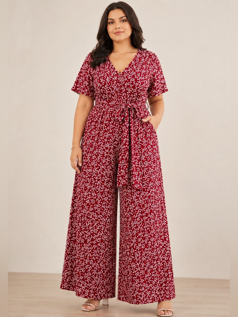 NWT BLOOMCHIC Floral Print Pocket Belted Wide Leg Jumpsuit Size 30